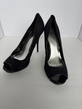 Joey O Black Suede Peep Toe Platform Pumps High Stiletto Heels NEW - Sz 9